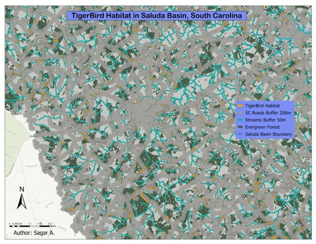 ArcGIS Pro Mapping of Tigerbird Habitat in Saluda Basin